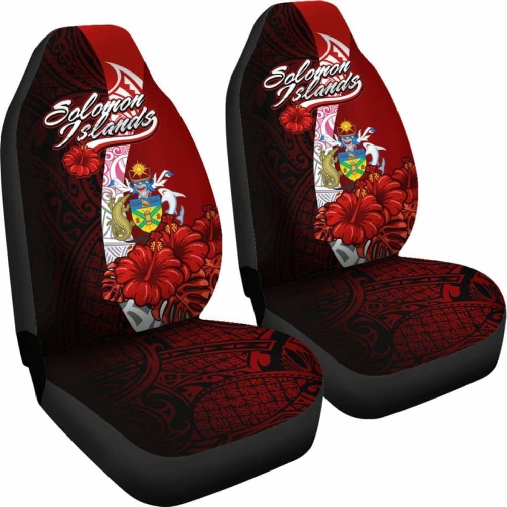 Solomon Islands Polynesian Car Seat Covers - Coat Of Arm With Hibiscus - 232125 - YourCarButBetter
