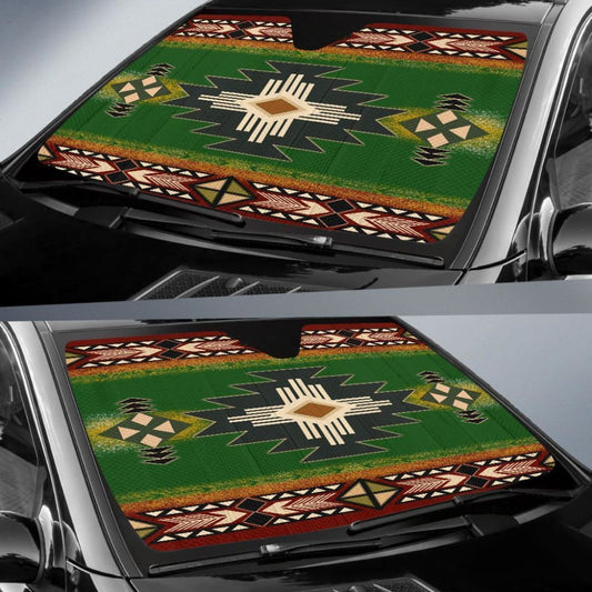 Southwest Green Symbol Native American Auto Sun Shades 093223 - YourCarButBetter