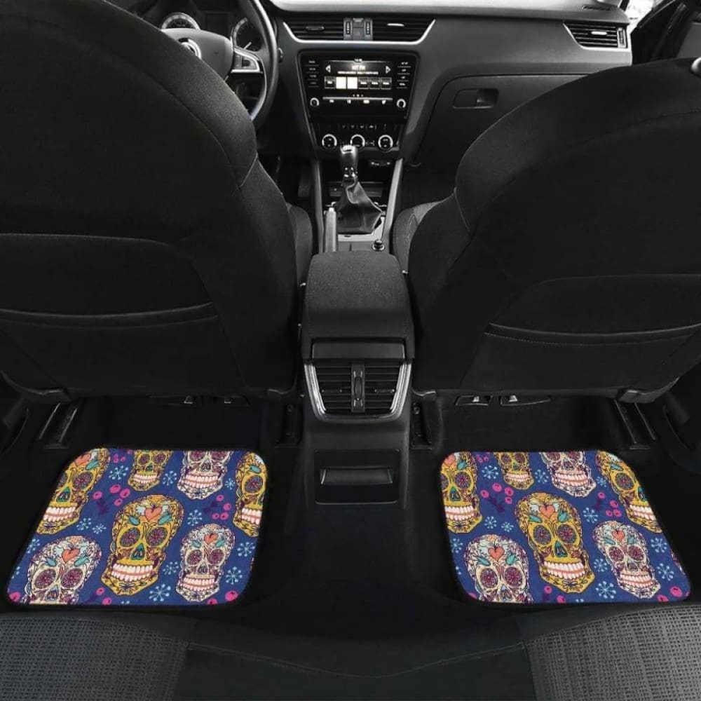 Sugar Skull Flower Pattern Front And Back Car Mats 101207