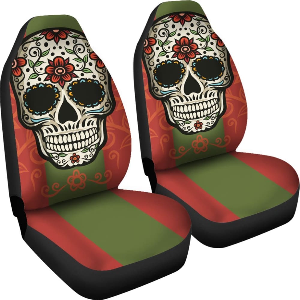 Sugar Skull Orange Green Car Seat Cover 101819 - YourCarButBetter