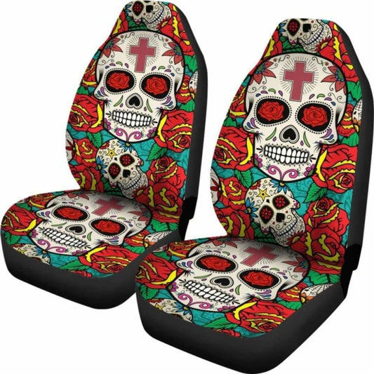 Sugar Skull Red Rose Seat Covers 101207