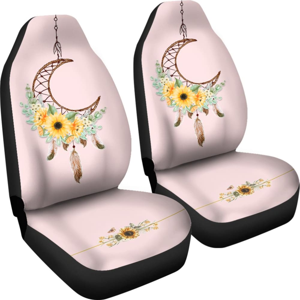 Sunflower Dream Catcher Feather Pink Printed Car Seat Covers 212003 - YourCarButBetter