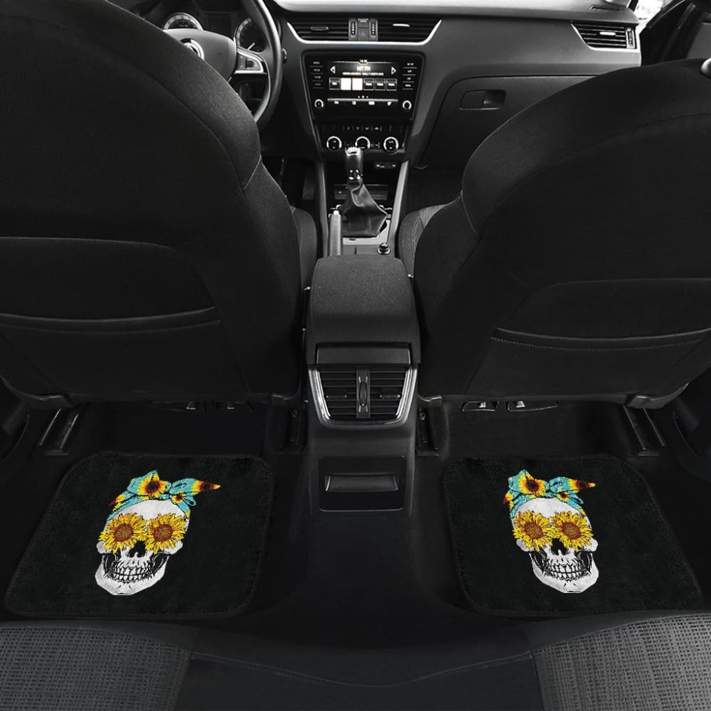 Sunflower Skull Floral Bandana Car Floor Mats 210403 - YourCarButBetter