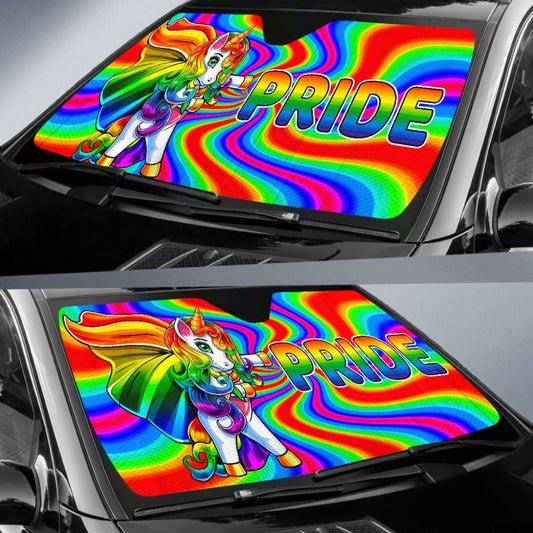 Super Gay Unicorn Rainbow LGBT Love Yourself Car Auto Sun Shades 210201 - YourCarButBetter