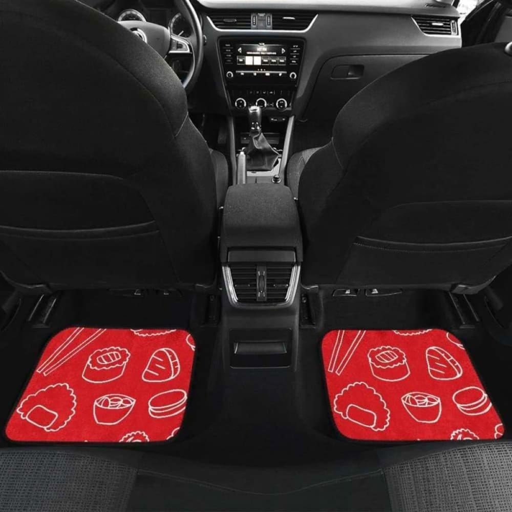 Sushi Pattern Red Background Front And Back Car Mats 142711 - YourCarButBetter