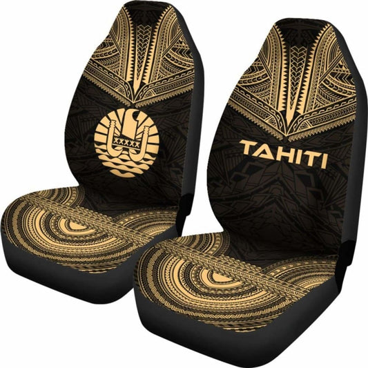 Tahiti Car Seat Cover - Tahiti Flag Polynesian Chief Tattoo Gold Version - 10 174914 - YourCarButBetter