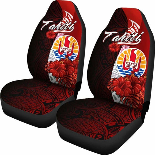 Tahiti Polynesian Car Seat Covers - Coat Of Arm With Hibiscus - 232125 - YourCarButBetter