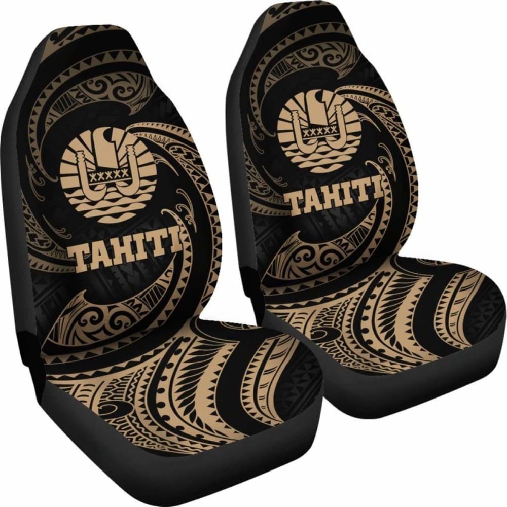 Tahiti Polynesian Car Seat Covers - Gold Tribal Wave - 105905 - YourCarButBetter