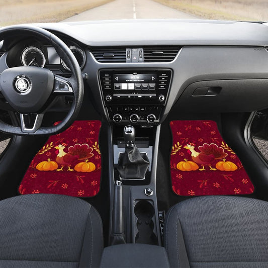 Thanksgiving Turkey Autumn Paw Print And Pumpkin Car Floor Mats 211305 - YourCarButBetter