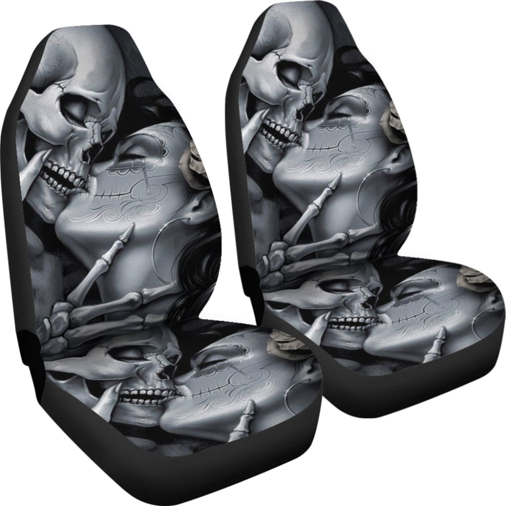 The Lovers King And Queen Kissing Skulls Skeletons Car Seat Covers 212001 - YourCarButBetter