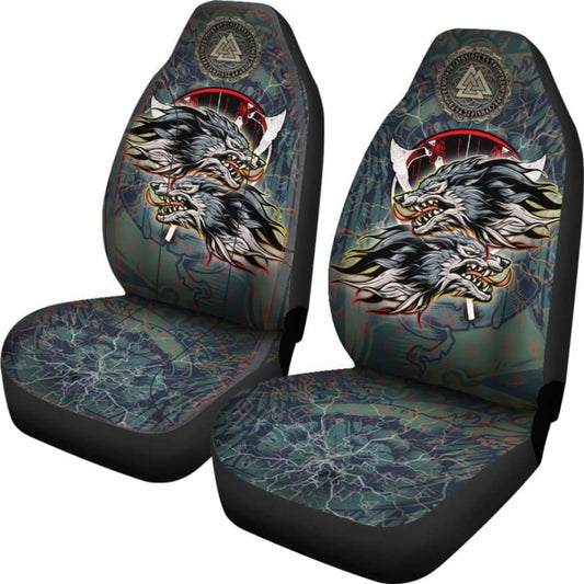 The Viking Runes Car Seat Covers Grey Wolf 105905 - YourCarButBetter