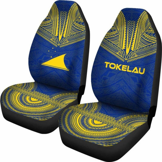 Tokelau Car Seat Cover - Tokelau Flag Polynesian Chief Tattoo Blue Version - 10 174914 - YourCarButBetter
