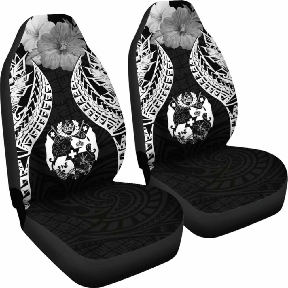 Tonga Polynesian Car Seat Covers Pride Seal And Hibiscus Black - 232125 - YourCarButBetter