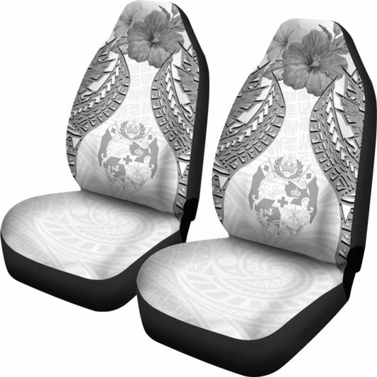 Tonga Polynesian Car Seat Covers Pride Seal And Hibiscus White - 232125 - YourCarButBetter