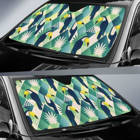 Toucan Tropical Leaves Design Pattern Car Auto Sun Shades 182102 - YourCarButBetter