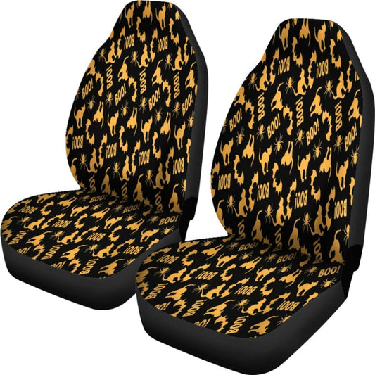 Trick Or Treat Black Orange Cat Boo Car Seat Covers 101819 - YourCarButBetter