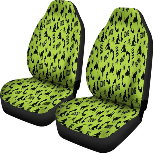 Trick Or Treat Green Cat Boo Car Seat Covers 101819 - YourCarButBetter