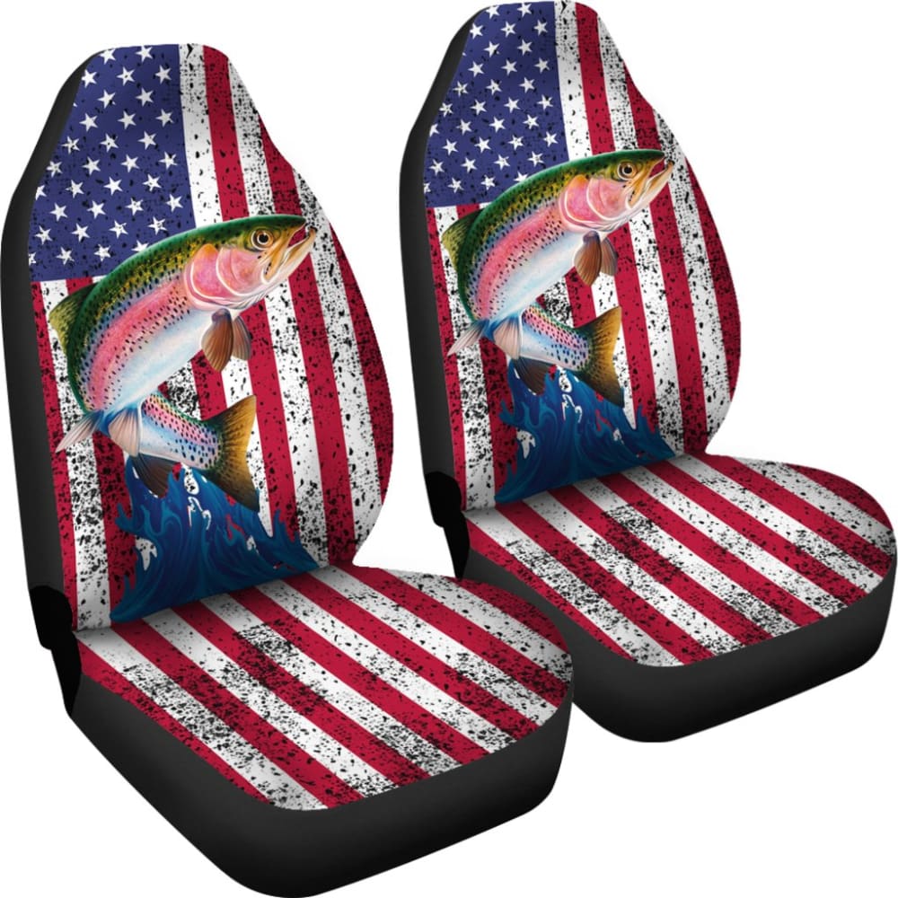Trout Fish American Flag Art Automotive Car Seat Covers 211804 - YourCarButBetter