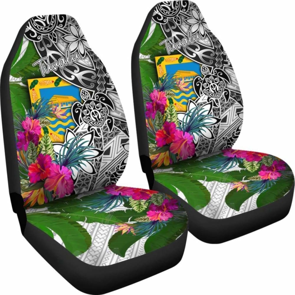 Tuvalu Car Seat Covers White - Turtle Plumeria Banana Leaf - 091114 - YourCarButBetter