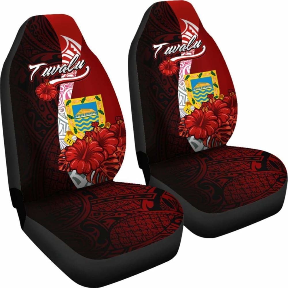 Tuvalu Polynesian Car Seat Covers - Coat Of Arm With Hibiscus - 232125 - YourCarButBetter