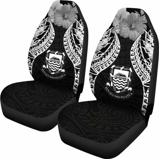 Tuvalu Polynesian Car Seat Covers Pride Seal And Hibiscus Black - 232125 - YourCarButBetter