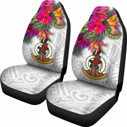 Vanuatu Car Seat Covers Polynesian Hibiscus White Pattern - 232125 - YourCarButBetter