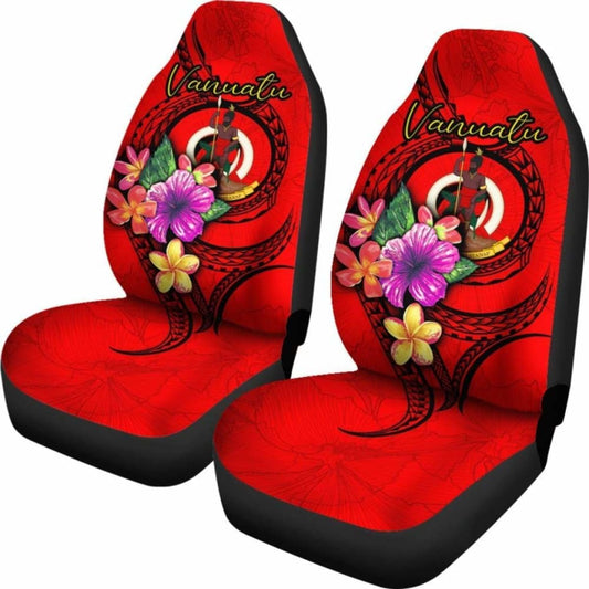 Vanuatu Polynesian Car Seat Covers - Floral With Seal Red - 153908 - YourCarButBetter