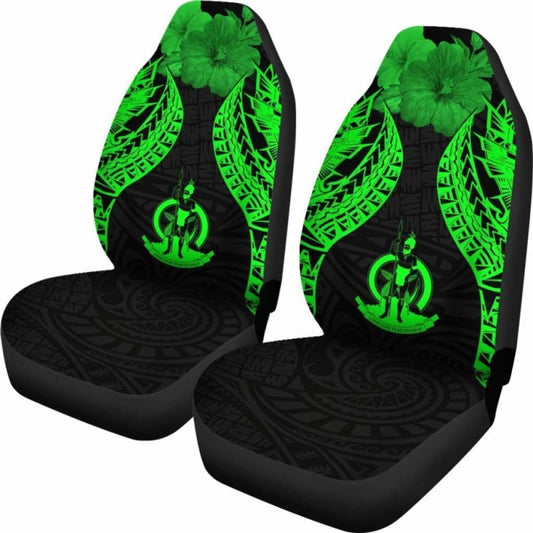 Vanuatu Polynesian Car Seat Covers Pride Seal And Hibiscus Green - 232125 - YourCarButBetter