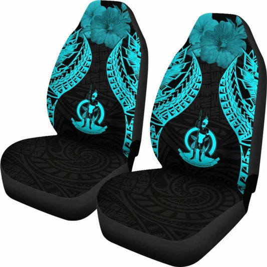 Vanuatu Polynesian Car Seat Covers Pride Seal And Hibiscus Neon Blue - 232125 - YourCarButBetter