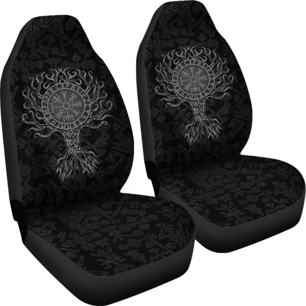 Viking Car Seat Cover - Vegvisir Tree Of Life - Gray - 110424 - YourCarButBetter