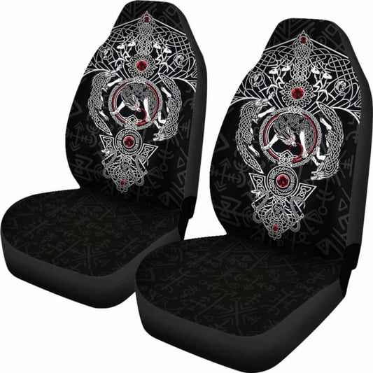 Viking Car Seat Covers Fenrir Skoll And Hati Valknut Raven Black Amazing 105905 - YourCarButBetter