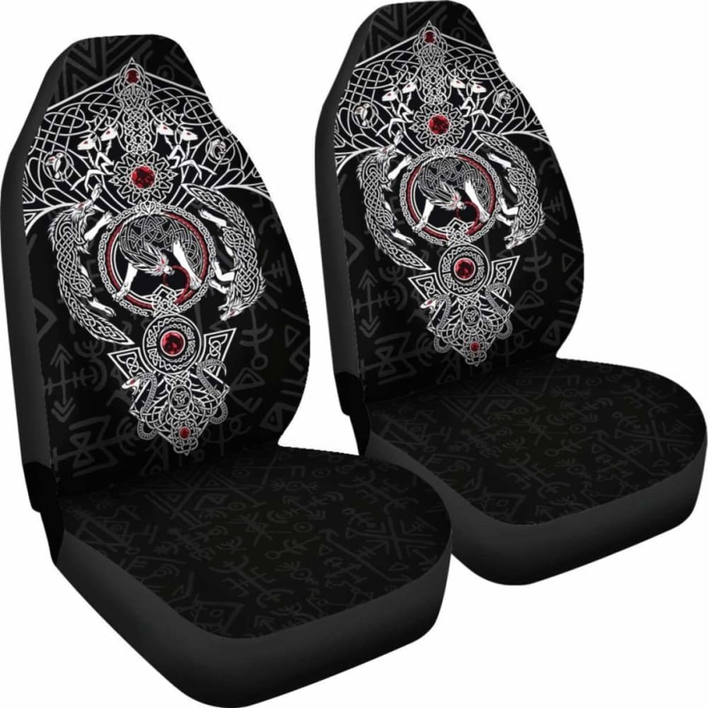 Viking Car Seat Covers Fenrir Skoll And Hati Valknut Raven Black Amazing 105905 - YourCarButBetter