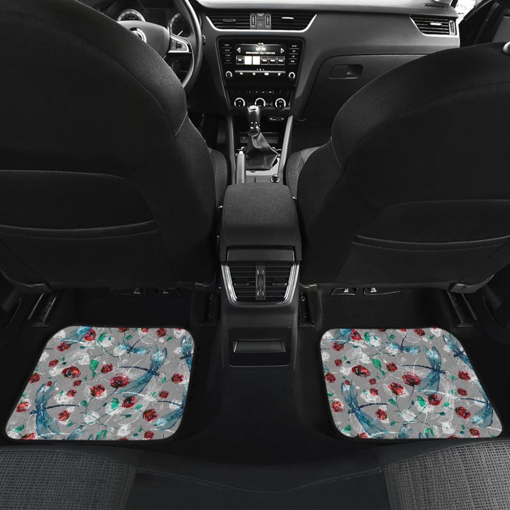 Vintage Flower and Dragonfly Car Floor Mats 210302 - YourCarButBetter