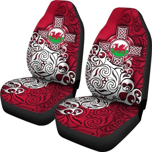 Wales Celtic Car Seat Covers - Welsh Dragon Flag With Celtic Cross 184610 - YourCarButBetter