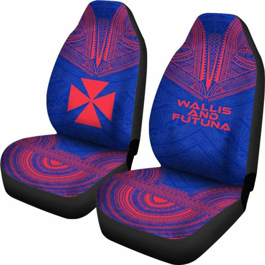 Wallis And Futuna Car Seat Cover - Wallis And Futuna Coat Of Arms Polynesian Chief Tattoo Blue Version - 105905 - YourCarButBetter
