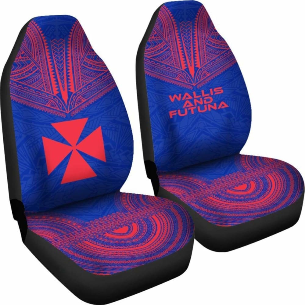 Wallis And Futuna Car Seat Cover - Wallis And Futuna Coat Of Arms Polynesian Chief Tattoo Blue Version - 105905 - YourCarButBetter