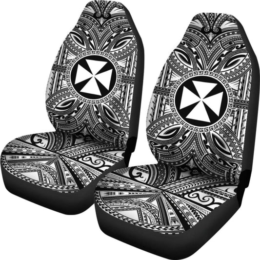 Wallis And Futuna Car Seat Cover - Wallis And Futuna Coat Of Arms Polynesian White Black 10 153908 - YourCarButBetter