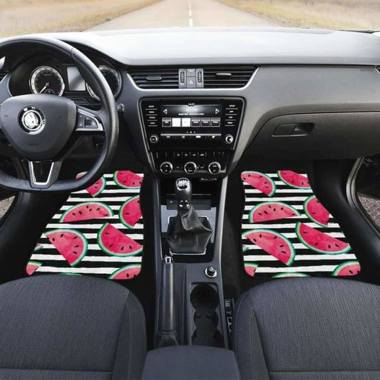 Watercolor Paint Textured Watermelon Pieces Front And Back Car Mats 174914 - YourCarButBetter