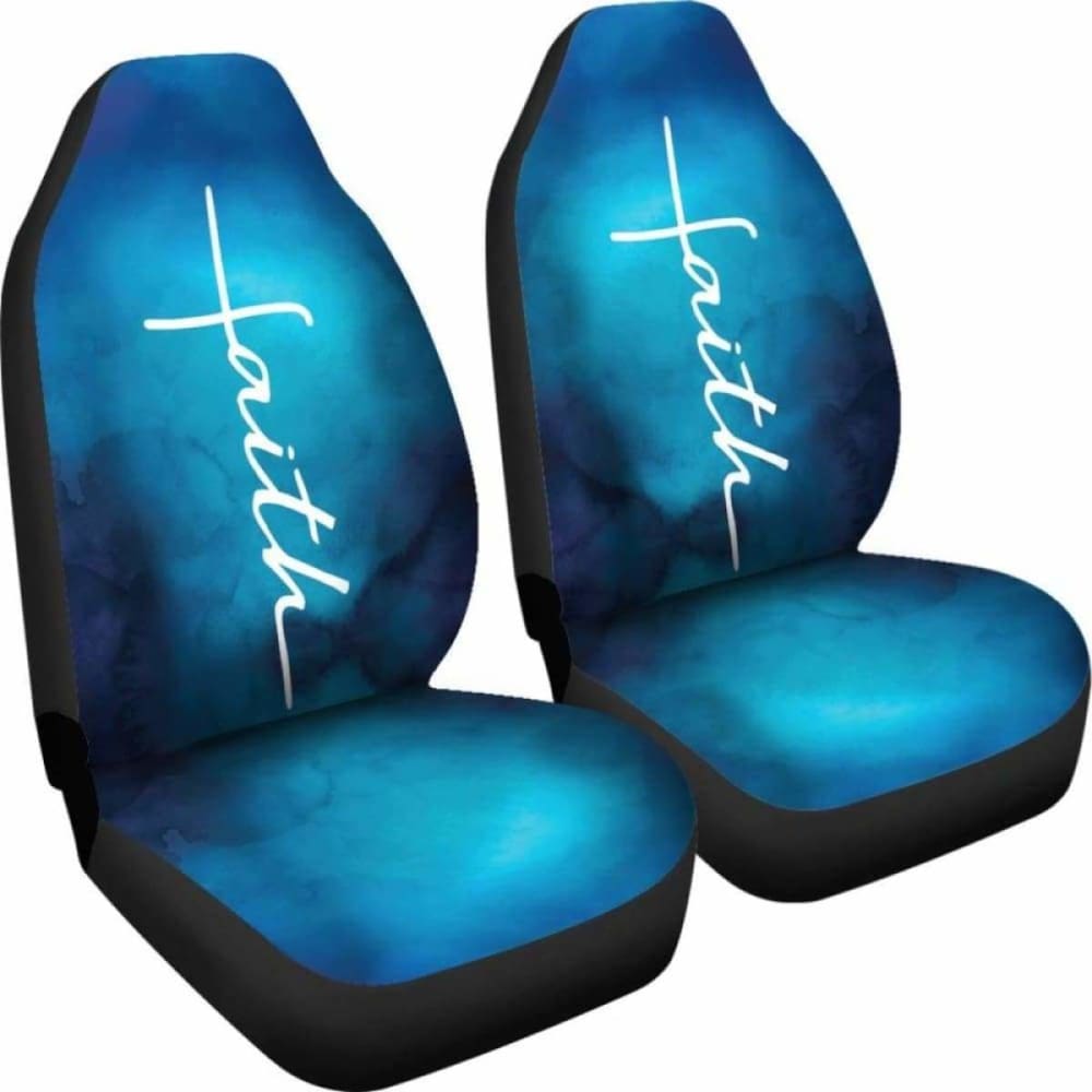 White Faith Word Cross On Blue Ombre Car Seat Covers Religious Christian Themed 160905