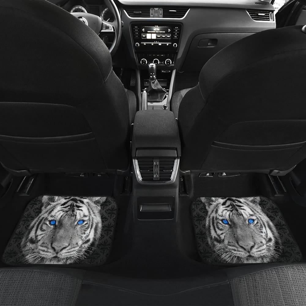 White Tiger Blue Eyes Amazing Black Background Car Floor Mats 210102 - YourCarButBetter