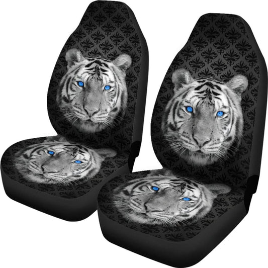 White Tiger Blue Eyes Amazing Black Background Car Seat Covers 210102 - YourCarButBetter