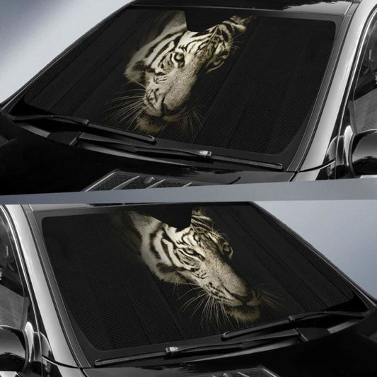 White Tiger Dark Hd Car Sun Shade 172609 - YourCarButBetter