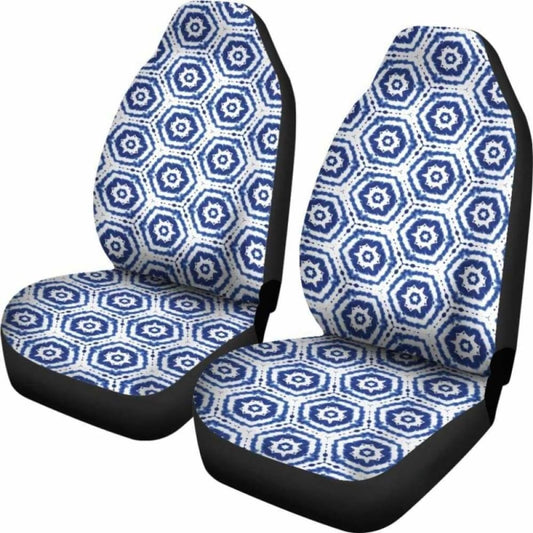 White With Blue Shibori Dye Pattern Ethnic Boho Car Seat Covers 105905 - YourCarButBetter