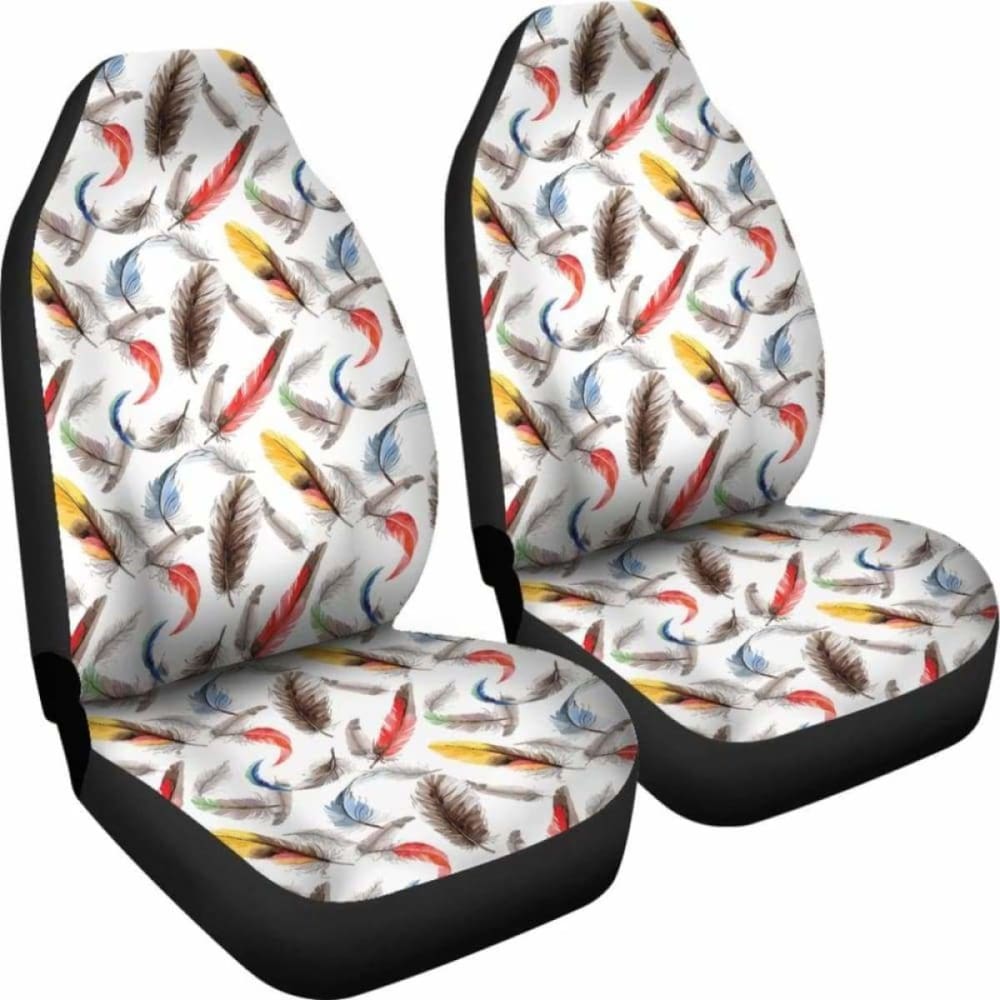White With Watercolor Feathers Boho Car Seat Covers 174914 - YourCarButBetter