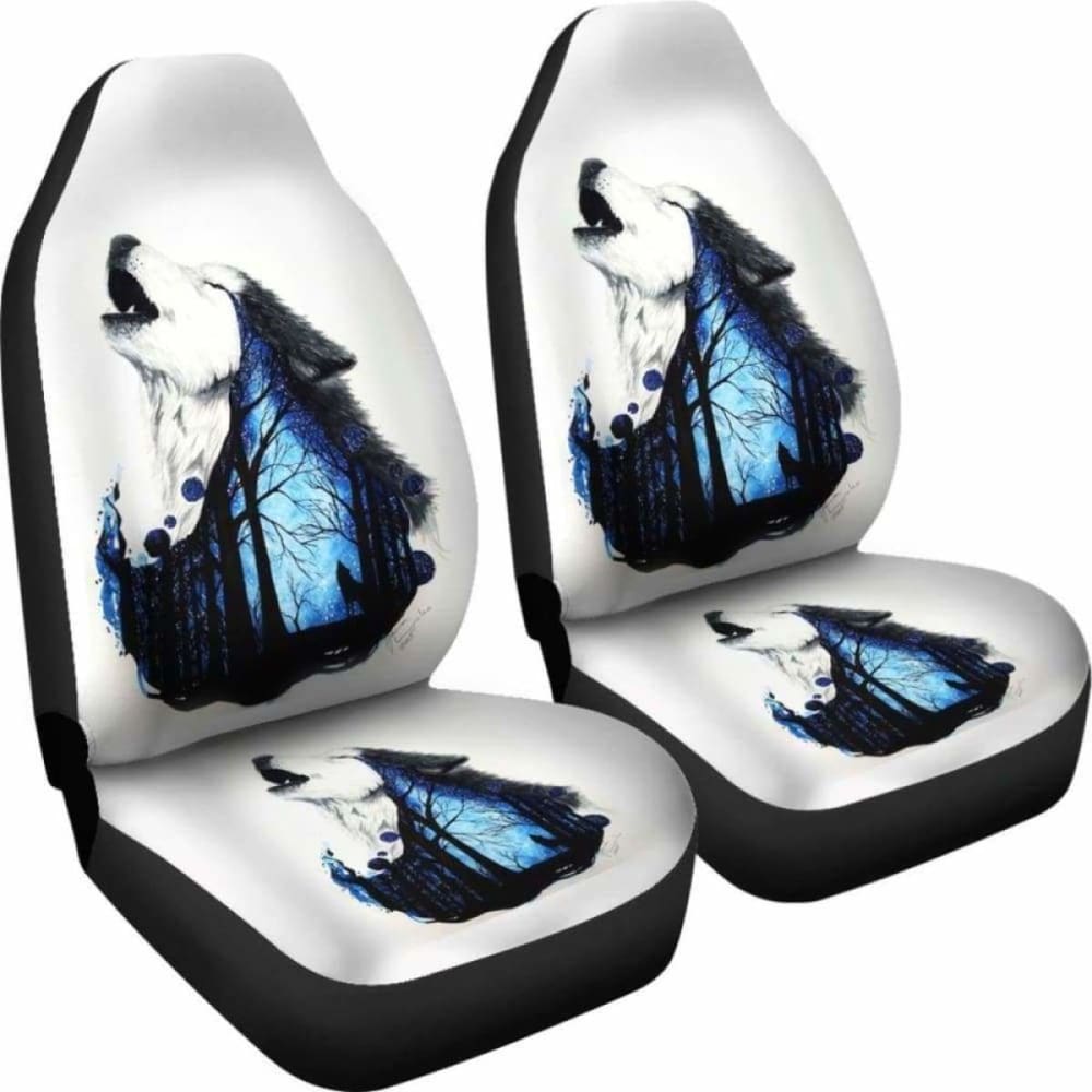 Wolf Art Howling In White Theme Car Seat Covers 200904