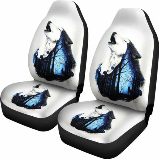 Wolf Art Howling In White Theme Car Seat Covers 200904