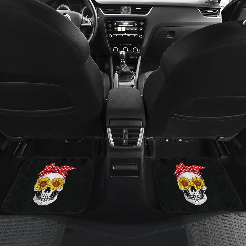 Womens Sunflower Skull Polka Dot Bandana Car Floor Mats 210805 - YourCarButBetter