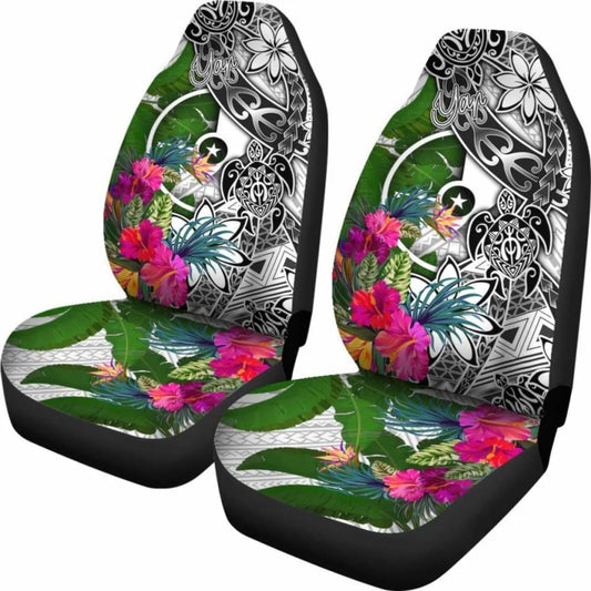 Yap Car Seat Covers White - Turtle Plumeria Banana Leaf - 091114 - YourCarButBetter