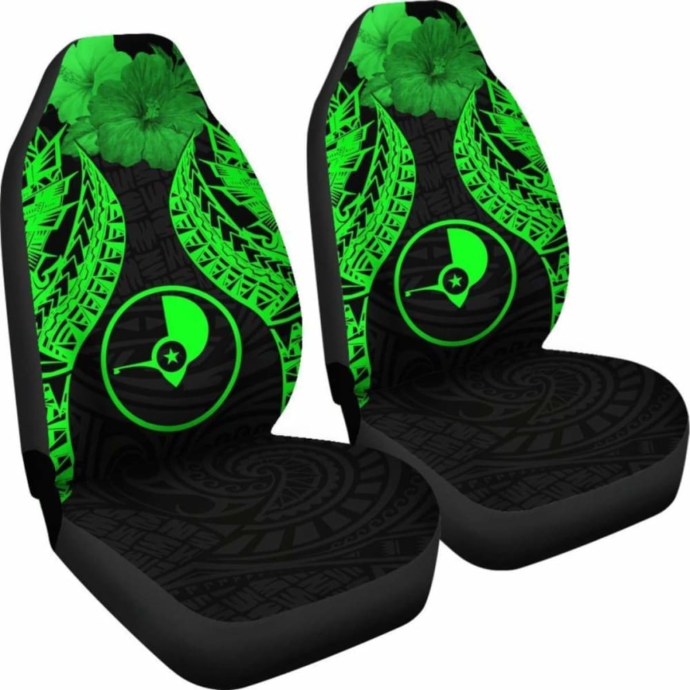 Yap Polynesian Car Seat Covers Pride Seal And Hibiscus Green - 232125 - YourCarButBetter