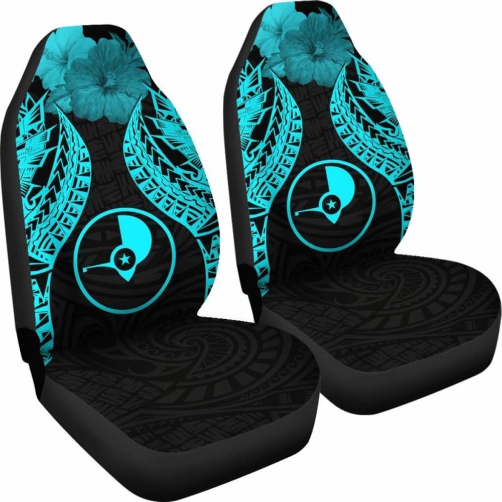 Yap Polynesian Car Seat Covers Pride Seal And Hibiscus Neon Blue - 232125 - YourCarButBetter
